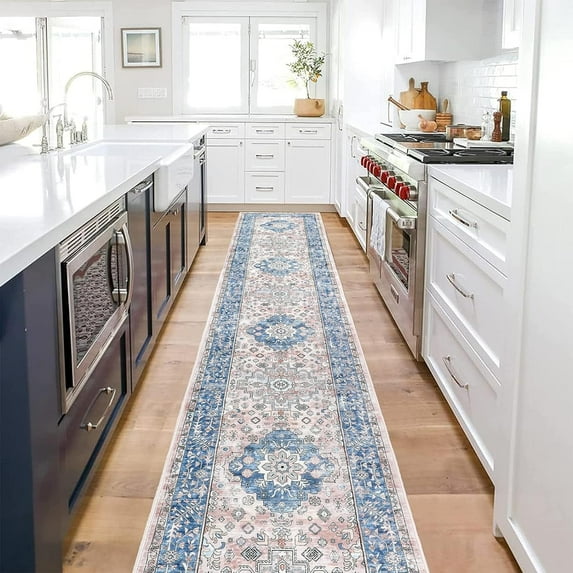 Yamaziot 2'x10' Distressed Vintage Runner Rug for Hallway, Extra Long Laundry Room Rug, Farmhouse Kitchen Mat, Non-Shedding Carpet for Bedroom, Living Room, Dining Room