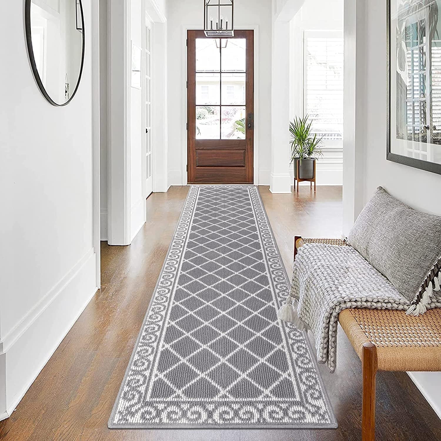 Yamaziot 2'x10' Runner Rug for Long Hallway, Washable Kitchen Floor Mat Non Skid Entryway Rug Low Profile Indoor Front Door Mat, Gray
