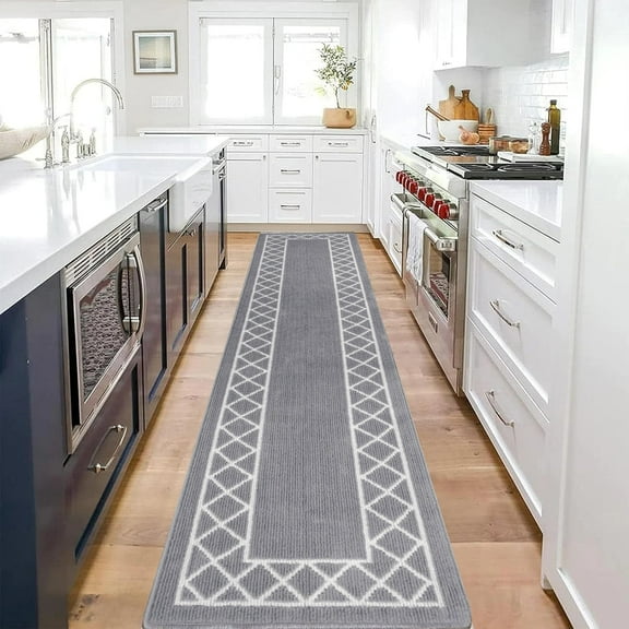 Yamaziot 2'x10' Hallway Runner Rug, Washable Kitchen Floor Runners for Hallway, Non Skid Entryway Mat Low Profile Inside Doormat Door Rugs for Laundry Room, Gray