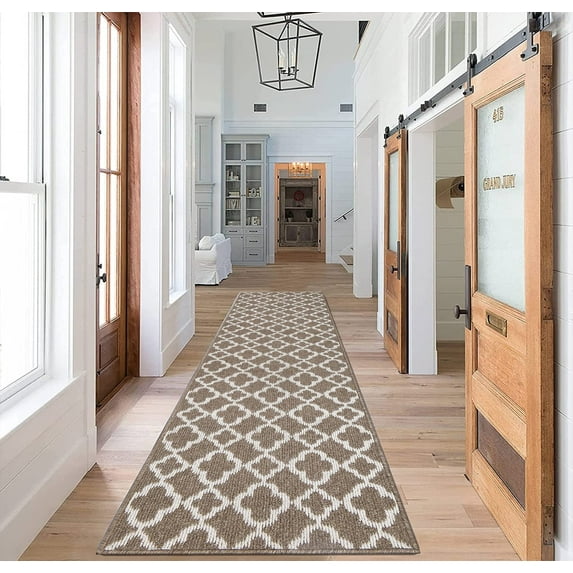 Yamaziot 2'x10' Runner Rug, Extra Long Farmhouse Kitchen Laundry Room Rug, Non Slip Washable Hallway Runner Rug, Brown