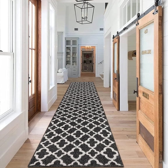 Yamaziot 2'x10' Runner Rug, Extra Long Farmhouse Kitchen Laundry Room Rug Runner Non Slip Washable Hallway Area Rug, Black