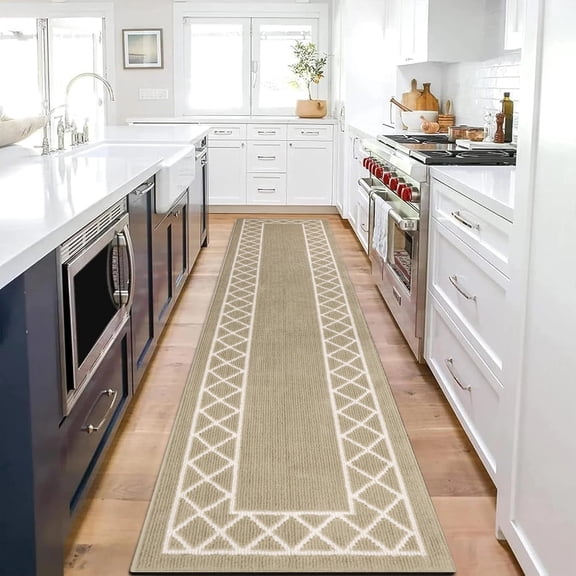 Yamaziot 2'x10' Runner Rug, Washable Kitchen Floor Runners Rugs for Hallway, Non Slip Entryway Mat Low Profile Inside Front Doormat, Laundry Room Rug, Beige