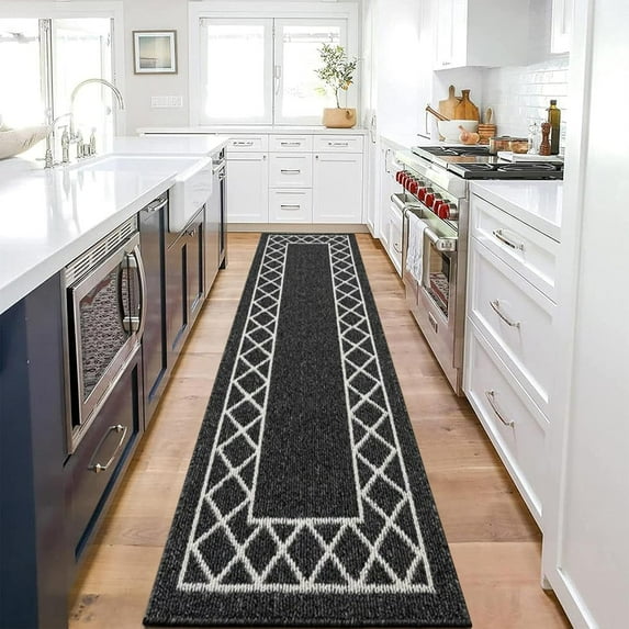 Yamaziot 2'x10' Runner Rug, Washable Kitchen Floor Runners Rugs for Hallway, Non Slip Entryway Mat Low Profile Inside Front Doormat, Laundry Room Rug, Black