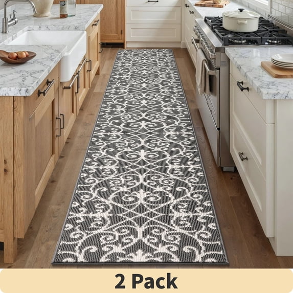 2Pack Yamaziot 2'x10' Runner Rug for Long Hallway, Runners Rugs for Floor Mat, Non Slip Washable Gray Carpet