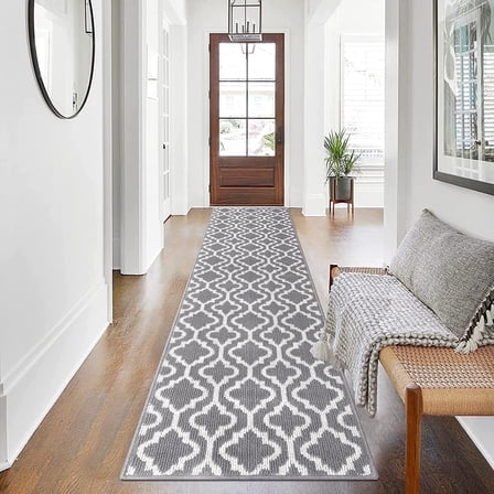 Yamaziot 2'x10' Runner Rugs for Hallway, Low Profile Farmhouse Kitchen Runner Laundry Room Rug, Washable Non Slip Entrance Floor Mat, Gray Carpet