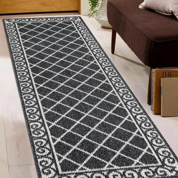 Yamaziot 2'x6' Hallway Runner Rug Washable Kitchen Floor Runners for Hallway, Non Skid Entryway Mat Low Profile Inside Doormat, Black