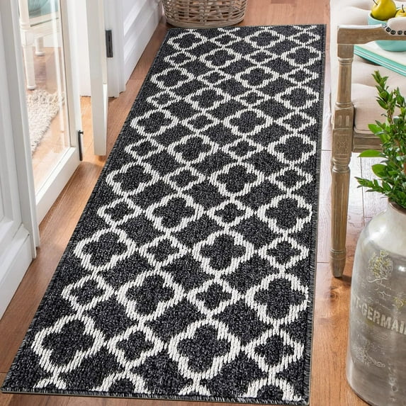 Yamaziot 2'x6' Runner Rug Long Farmhouse Kitchen Laundry Room Rug Runner Non Slip Washable Hallway Runner Rug Area Rug, Black