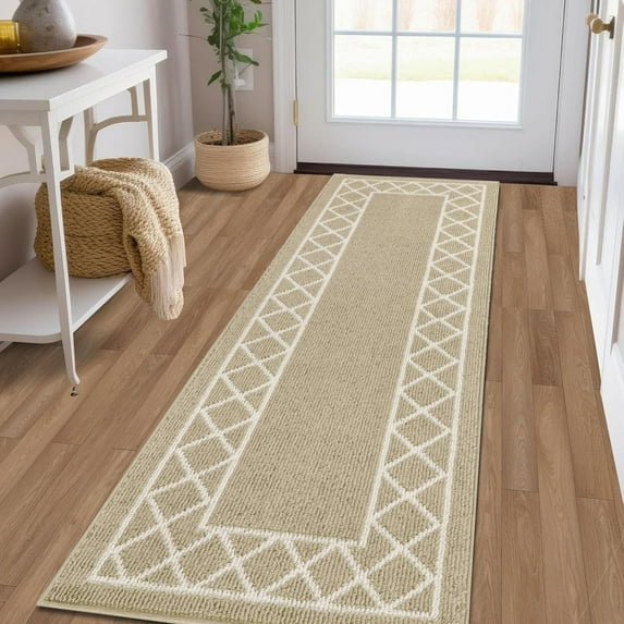 Yamaziot 2'x6' Runner Rug, Washable Kitchen Floor Runners Rugs for Hallway, Non Slip Entryway Mat Low Profile Inside Front Doormat, Laundry Room Rug, Beige