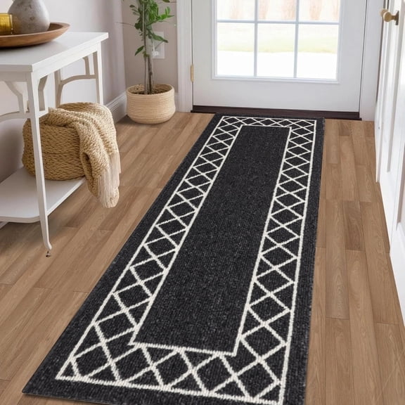 Yamaziot 2'x6' Runner Rug, Washable Kitchen Floor Runners Rugs for Hallway, Non Slip Entryway Mat Low Profile Inside Front Doormat, Laundry Room Rug, Black