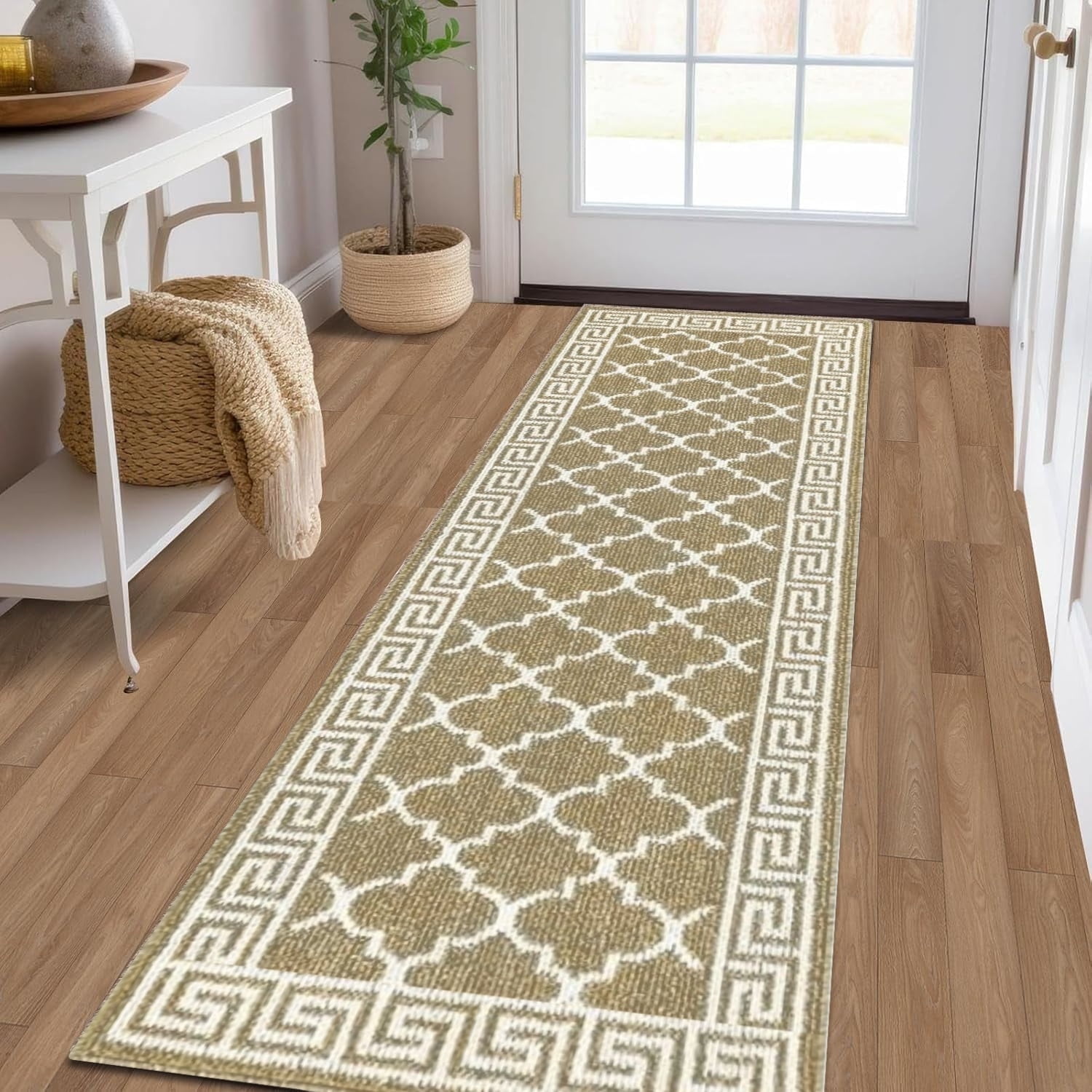 Yamaziot 2'x6' Runner Rug, Washable Kitchen Runners Rugs for Hallway, Non Slip Indoor Entryway Mat Low Profile Floor Doormat, Laundry Room Rug, Beige