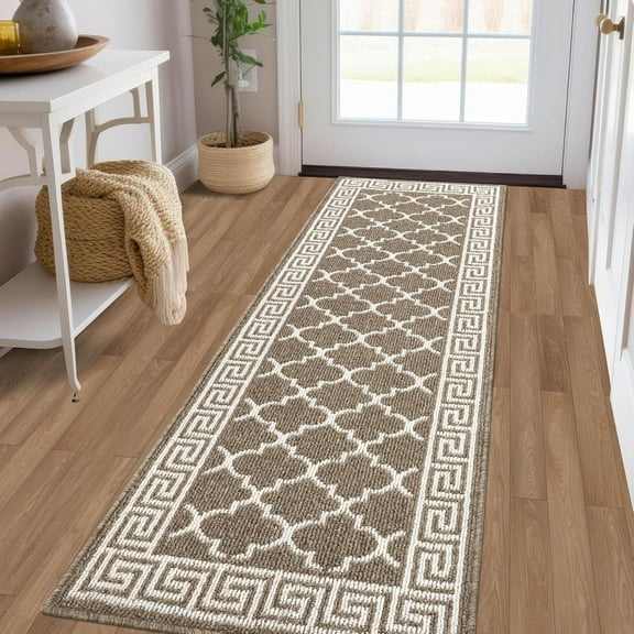 Yamaziot 2'x6' Runner Rug, Washable Kitchen Runners Rugs for Hallway, Non Slip Indoor Entryway Mat Low Profile Floor Doormat, Laundry Room Rug, Brown