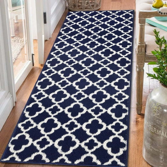 Yamaziot 2'x6' Runner Rugs for Hallway Floor, Farmhouse Kitchen Rug, Non Slip Washable Carpet Runners for Long Hallways, Laundry Room Mat Doormat, Dark Blue