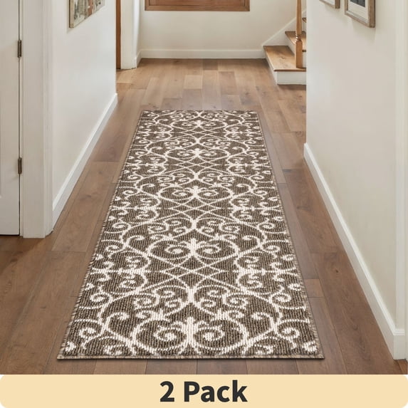 2Pack Yamaziot 2'x6' Runner Rug for Hallway, Runners Rugs for Floor Mat, Non Slip Washable Brown Carpet
