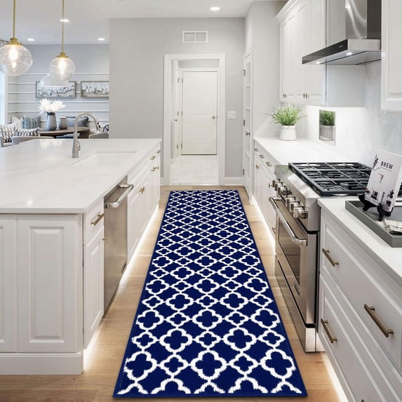 Yamaziot 2'x8' Carpet Runners Rug for Long Hallways Floor with Rubber Backing, Washable Non Slip Farmhouse Kitchen Laundry Room Mat Doormat, Dark Blue