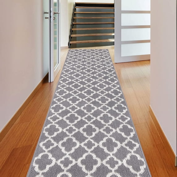 Yamaziot 2'x8' Carpet Runners Rug for Long Hallways Floor with Rubber Backing, Washable Non Slip Farmhouse Kitchen Laundry Room Mat, Gray