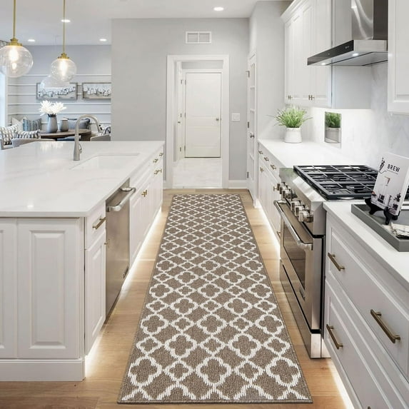 Yamaziot 2'x8' Runner Rug Long Farmhouse Kitchen Laundry Room Rug Runner Non Slip Washable Hallway Living Room Rug, Brown