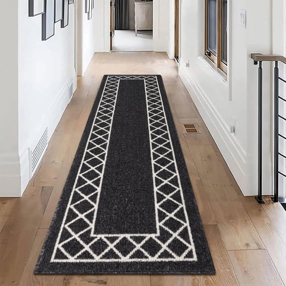 Yamaziot 2'x8' Runner Rug, Washable Kitchen Floor Runners Rugs for Hallway, Non Slip Entryway Mat Low Profile Inside Front Doormat, Laundry Room Rug, Black