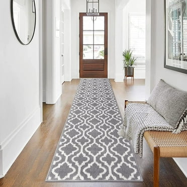 Yamaziot 2'x8' Runner Rug for Hallway, Non Slip Carpet Gray Runner Rugs, Washable Heavy Duty Floor Door Mat, Dirt Trapper Barrier Mat