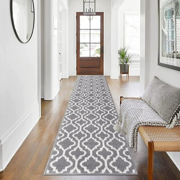 Yamaziot 2'x8' Runner Rug for Hallway, Non Slip Carpet Gray Runner Rugs, Washable Heavy Duty Floor Door Mat, Dirt Trapper Barrier Mat