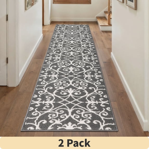 2Pack Yamaziot 2'x8' Runner Rug for Long Hallway, Runners Rugs for Floor Mat, Non Slip Washable Gray Carpet