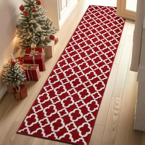 Yamaziot 2'x8' Runner Rugs for Long Hallway, Farmhouse Kitchen Rug for Floor, Non Slip Washable Laundry Room Mat with Rubber Backing Doormat, Christmas Red