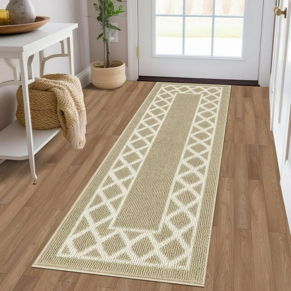 Yamaziot 20"x59" Runner Rug, Washable Kitchen Floor Runners Rugs for Hallway, Non Slip Entryway Mat Low Profile Inside Front Doormat, Laundry Room Rug, Beige