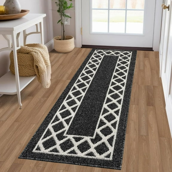 Yamaziot 20"x59" Runner Rug, Washable Kitchen Floor Runners Rugs for Hallway, Non Slip Entryway Mat Low Profile Inside Front Doormat, Laundry Room Rug, Black