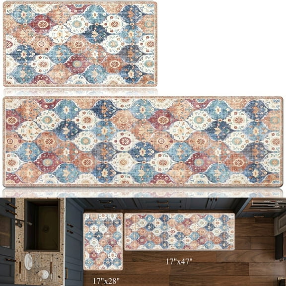 Yamaziot Kitchen Runner Rug, Anti Fatigue Kitchen Rugs and Mats Set, Comfort Non Slip Cushioned Standing Mat for Floor, Waterproof Indoor Rug for Sink, Laundry Room