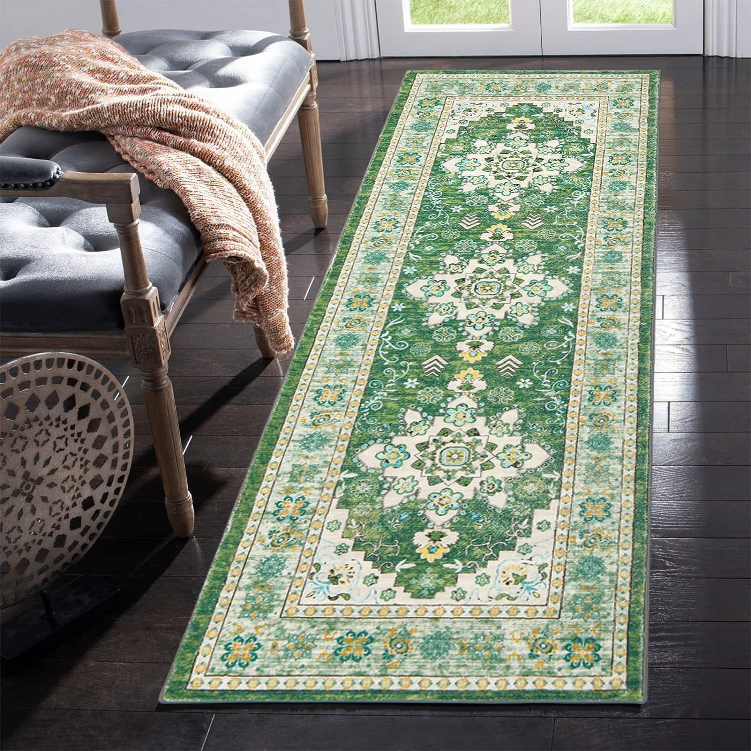 Yamaziot 2x6 ft Boho Area Rug, Floral Area Rug, Laundry Runner Rug
