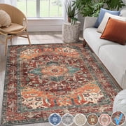 Yamaziot 3x5 Area Rugs for Living Room, Washable Bedroom Throw Rug, Non-Slip Mat, Brown Medallion Distressed Vintage Boho Floor Carpet