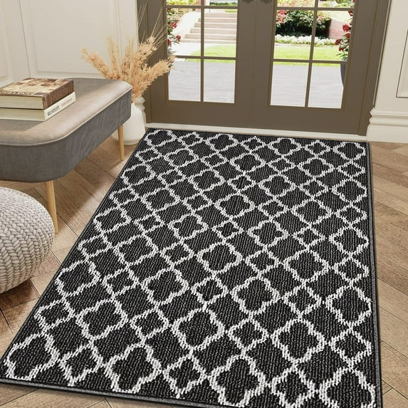 Yamaziot 32"x48" Runner Rug Doormat, Farmhouse Kitchen Laundry Room Rug Runner, Non Slip Washable Hallway Living Room Area Rug Carpet, Black