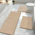 thumbnail image 1 of Yamaziot 3pcs Bathroom Rugs Set with U-Shaped Mat, Non Slip, Quick Drying, Ultra Soft and Water Absorbent Bath Rug Carpet Machine Washable Rug, Beige, 1 of 8