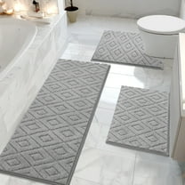 Yamaziot 3pcs Bathroom Rugs Set with U-Shaped Mat, Non Slip, Quick Drying, Ultra Soft and Water Absorbent Bath Rug Carpet Machine Washable Rug, Gray