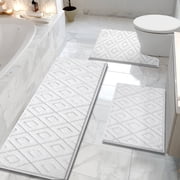 Yamaziot 3pcs Bathroom Rugs Set with U-Shaped Bath Mat, Non Slip, Ultra Soft Water Absorbent Bath Runner Rug Carpet Machine Washable Rug, White