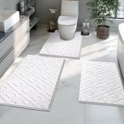 Yamaziot 4pcs Bathroom Rugs Set with U-Shaped Mat, Non Slip, Quick Drying, Ultra Soft and Water Absorbent Bath Rug Carpet Machine Washable Rug, White