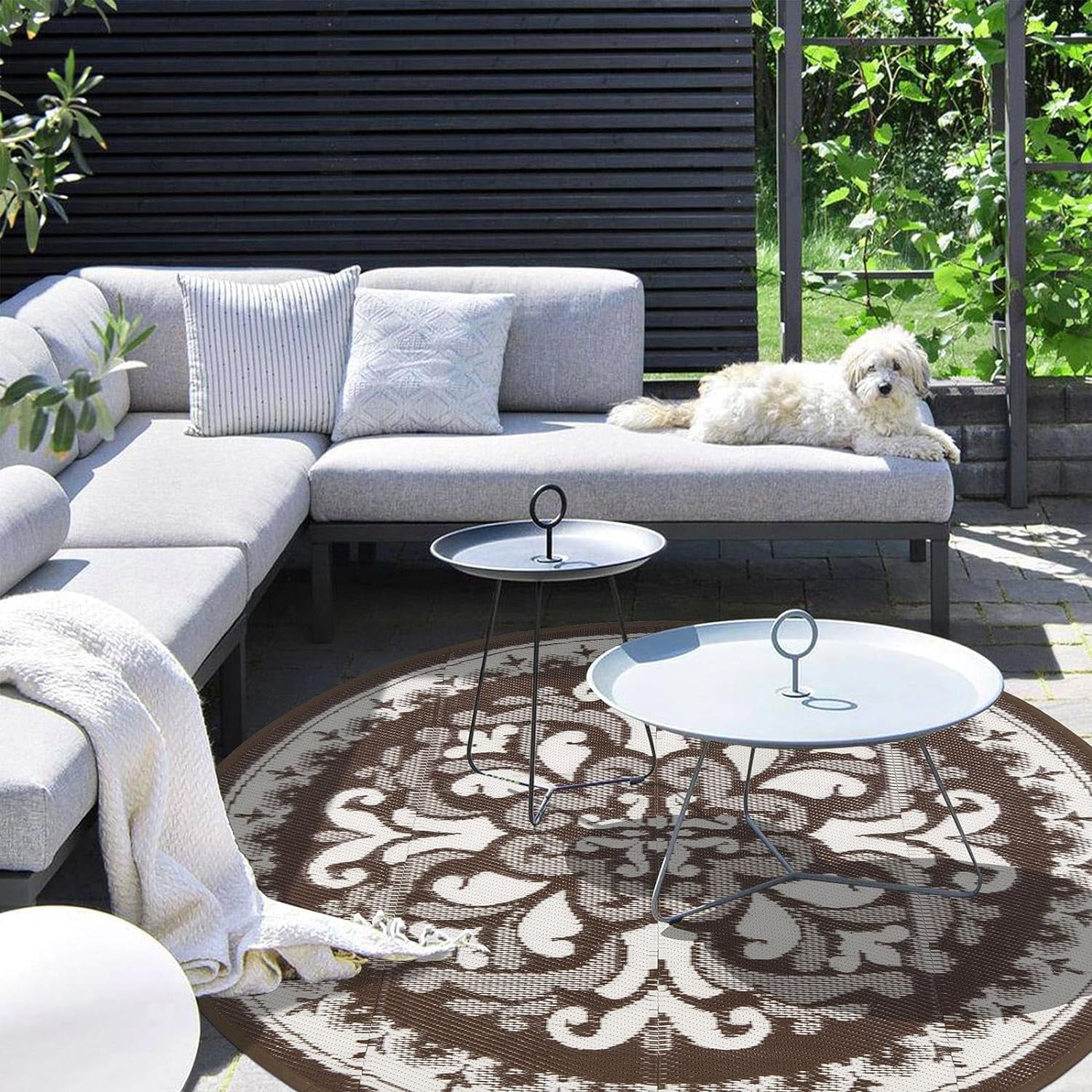 Yamaziot 6' Outdoor Rugs, Round Patio Rug Reversible Mats RV Outdoor Rugs Camping Rugs Plastic