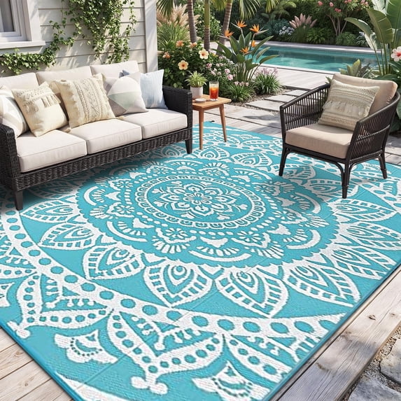 Yamaziot 5'x8' Outdoor Rugs, Bohemian Patio Rug Plastic Reversible Waterproof Outdoor Rugs for Patios, Camping, Porch, Balcony, Beach, Deck