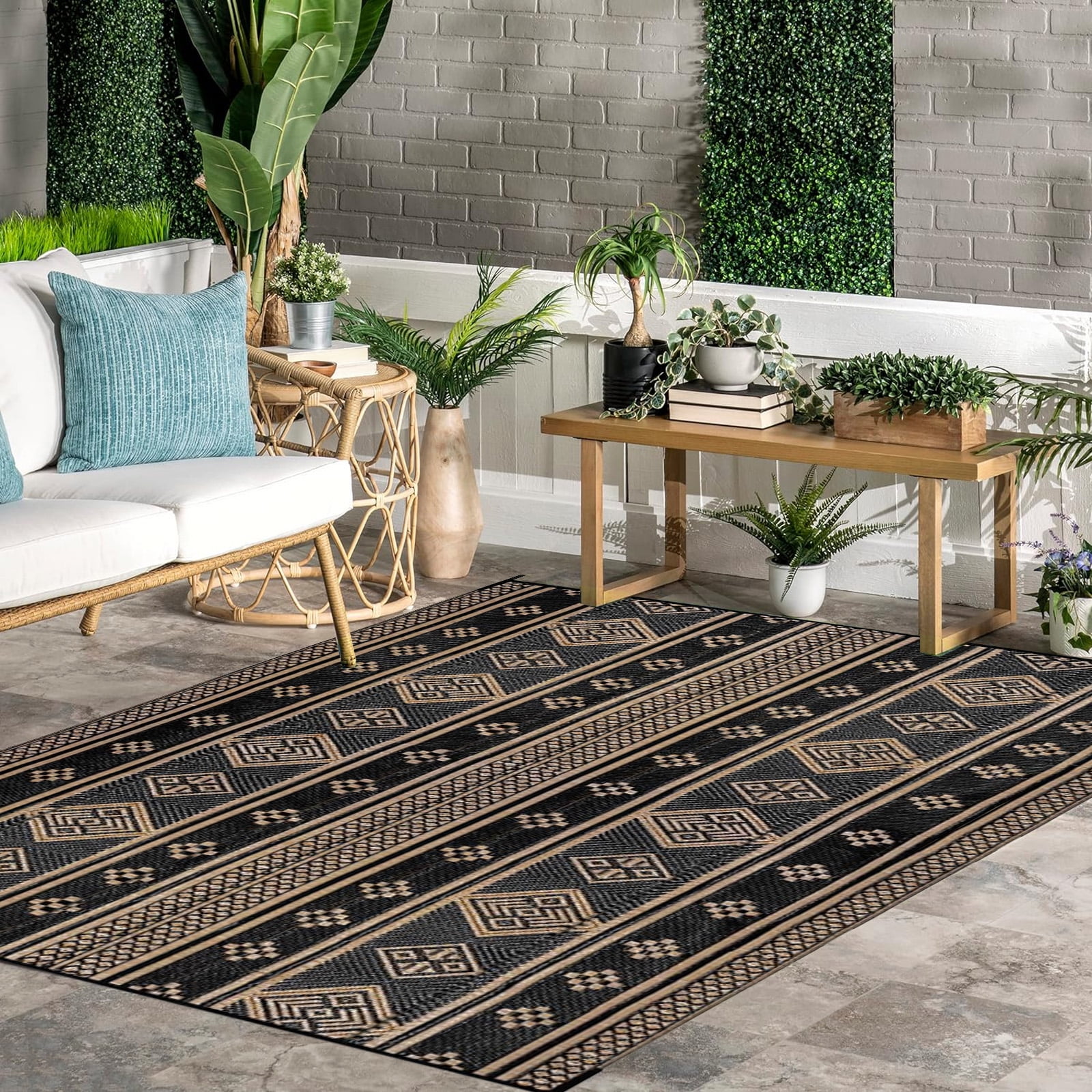 Yamaziot 5'x8' Patio Outdoor Rugs, Reversible Outdoor Mats, Plastic