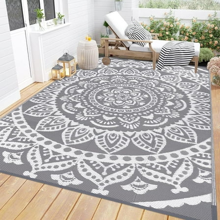 Yamaziot 6'x9' Outdoor Rugs Patio Rug Reversible Mats RV Waterproof Outdoor Rugs Camping Rugs Plastic Straw Rug Outdoor Area Rug for Patios, Camping, Porch, Balcony, Beach, Deck, Gray