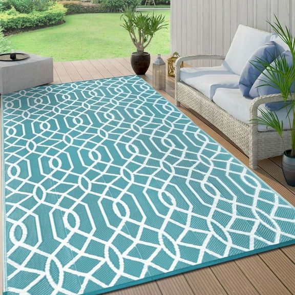 Yamaziot 6'x9' Outdoor Rugs Patio Rug Reversible Mats Waterproof RV Rug Plastic Straw Outdoor Area Rug for Patios, Camping, Porch, Balcony, Beach, Deck, Teal