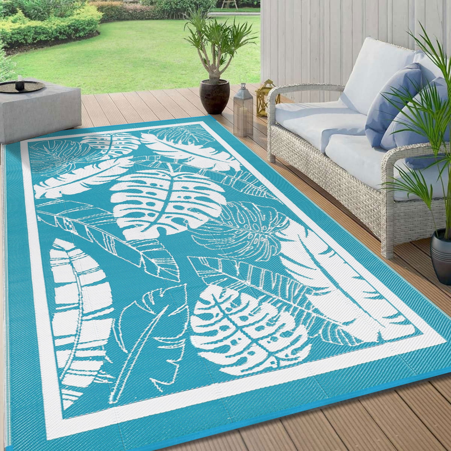 Walmart daily deals:  Yamaziot 6'x9' Outdoor Rugs Patio Rug Reversible Mats RV Outdoor Rugs Camping Rugs Plastic Straw Rug Outdoor Area Rug for Patios, Camping, Porch, RV, Balcony, Beach, Teal