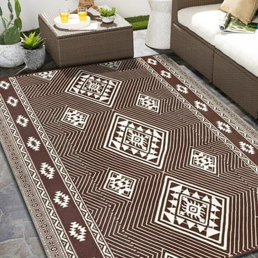 Yamaziot Outdoor Rugs 6'x9', Patio Rug Waterproof Reversible Plastic Straw RV Camping Mats Outdoor Rug for Patios Garden Porch Balcony Beach, Morocco Brown
