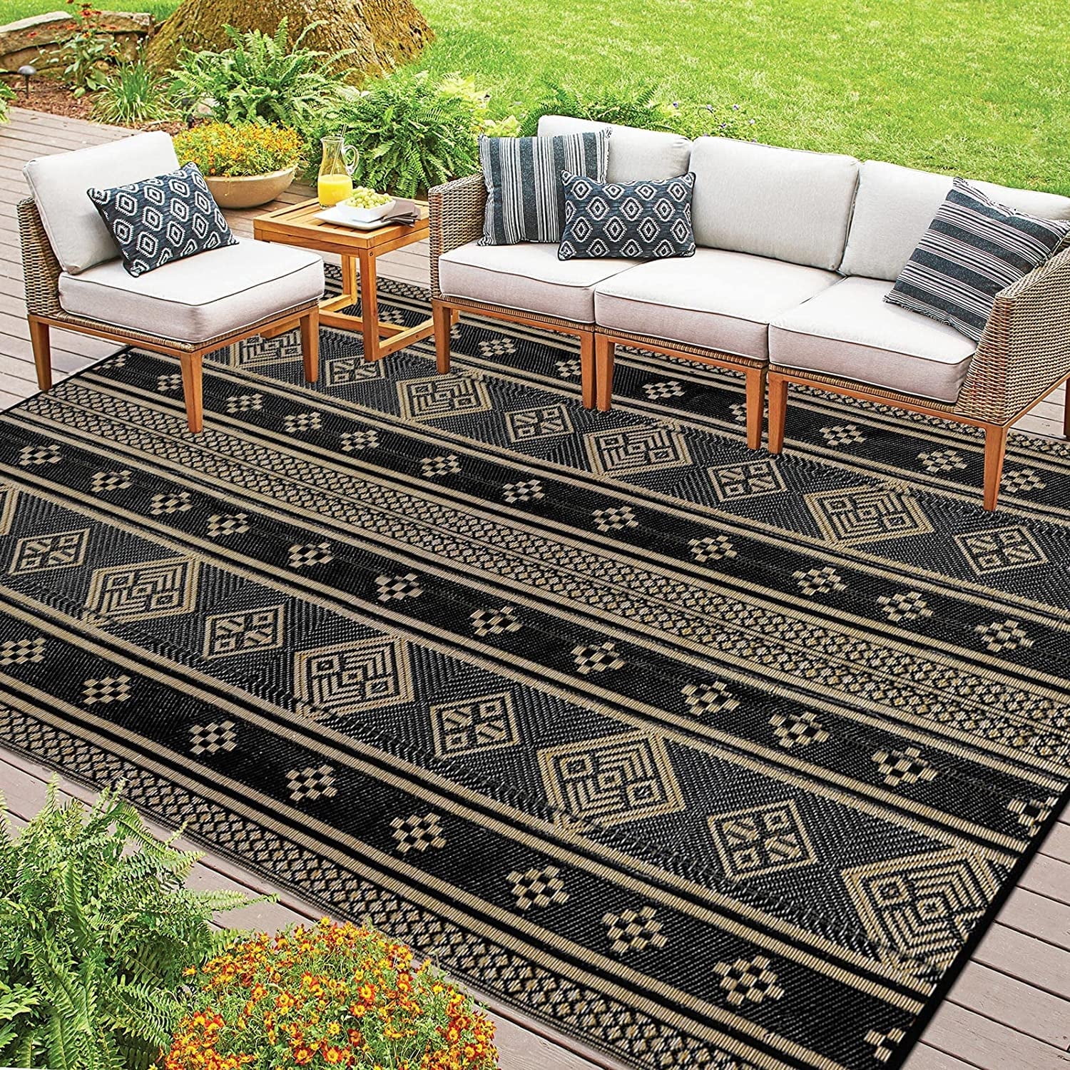 Yamaziot 6'x9' Patio Outdoor Rugs, Reversible Outdoor Mats, Plastic