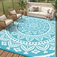 thumbnail image 1 of Outdoor Rugs 8'x10', Yamaziot Patio Rug Reversible Plastic Waterproof RV Mats, Foldable Outdoor Area Rug for Patios, Camping, Porch, Balcony, Beach, Deck, Teal, 1 of 8