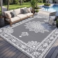 thumbnail image 1 of Yamaziot 8'x10' Outdoor Rugs Patio Rug Medallion Reversible RV Mats, Waterproof Camping Plastic Straw Outdoor Rug for Patio, Porch, Balcony, Beach, Deck, Backyard, Garden, Gray, 1 of 9