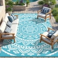 thumbnail image 1 of 9'x12' Outdoor Rugs, Yamaziot Large Patio Rug Reversible Mats Waterproof RV Rug Camping Rugs Plastic Rug Outdoor Area Rug for Patios, Porch, Balcony, Beach, Teal, 1 of 9