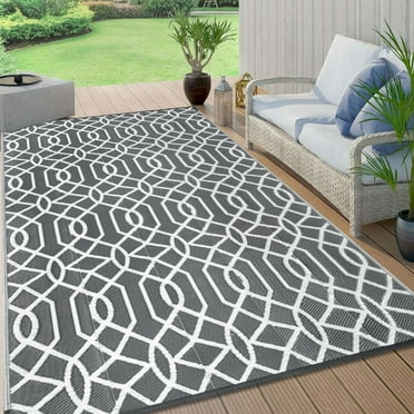 Yamaziot 9'x12' Outdoor Rugs Patio Rug Reversible Mats Waterproof RV Rug Camping Rugs Plastic Straw Rug Outdoor Area Rug for Patios, Porch, Balcony, Beach, Gray