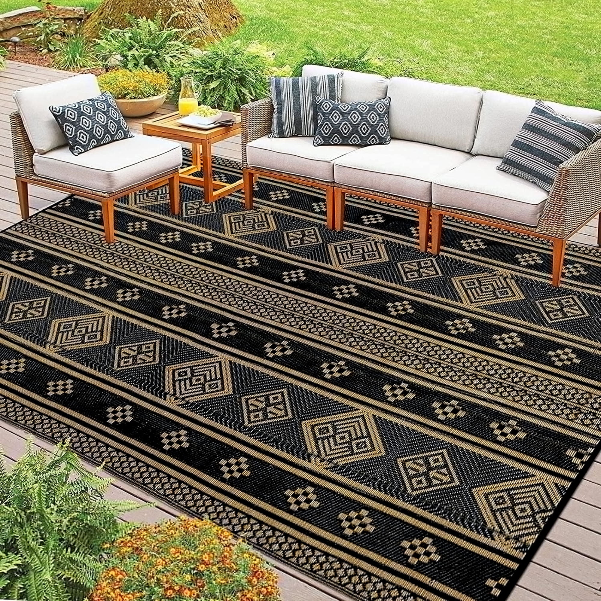 Yamaziot 9'x12' Waterproof Outdoor Rug, Reversible Patio Mat for RV ...