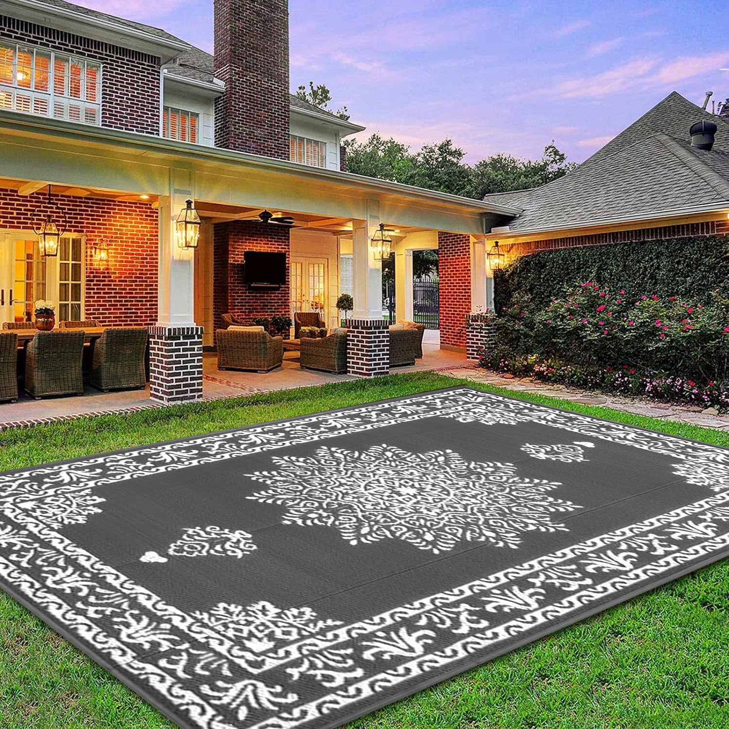 Yamaziot 9'x12' Outdoor Rugs Patio Rug Reversible Mats, RV Rug