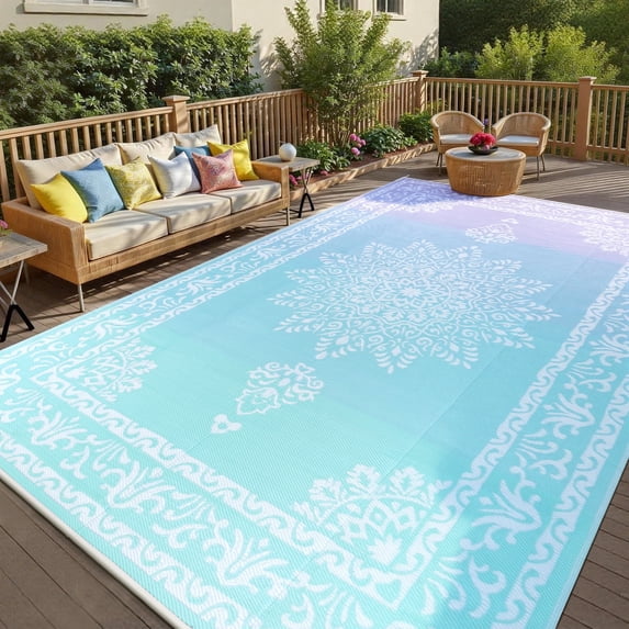 Yamaziot 9'x12' Outdoor Rugs Patio Rug Reversible Mats, RV Rug, Waterproof Camping Rug Plastic Straw Outdoor Rug for Patio, Porch, Balcony, Beach, Deck, Backyard, Garden